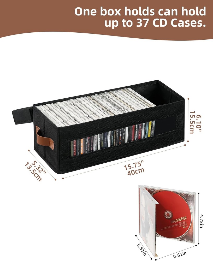 6 Packs CD Storage Box W/ Visible Window Stackable CD Case Holder W/ Dustproof