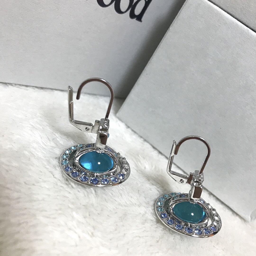 Vivienne Westwood Earrings Tri-Color Stone Tiny Orb Light Blue NO BOX [EJ788