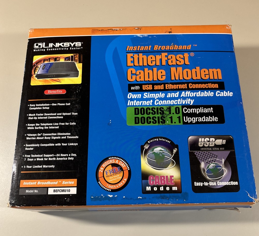 LINKSYS Modem BEFCMU10 Instant Broadband Complete In Box USB Connection