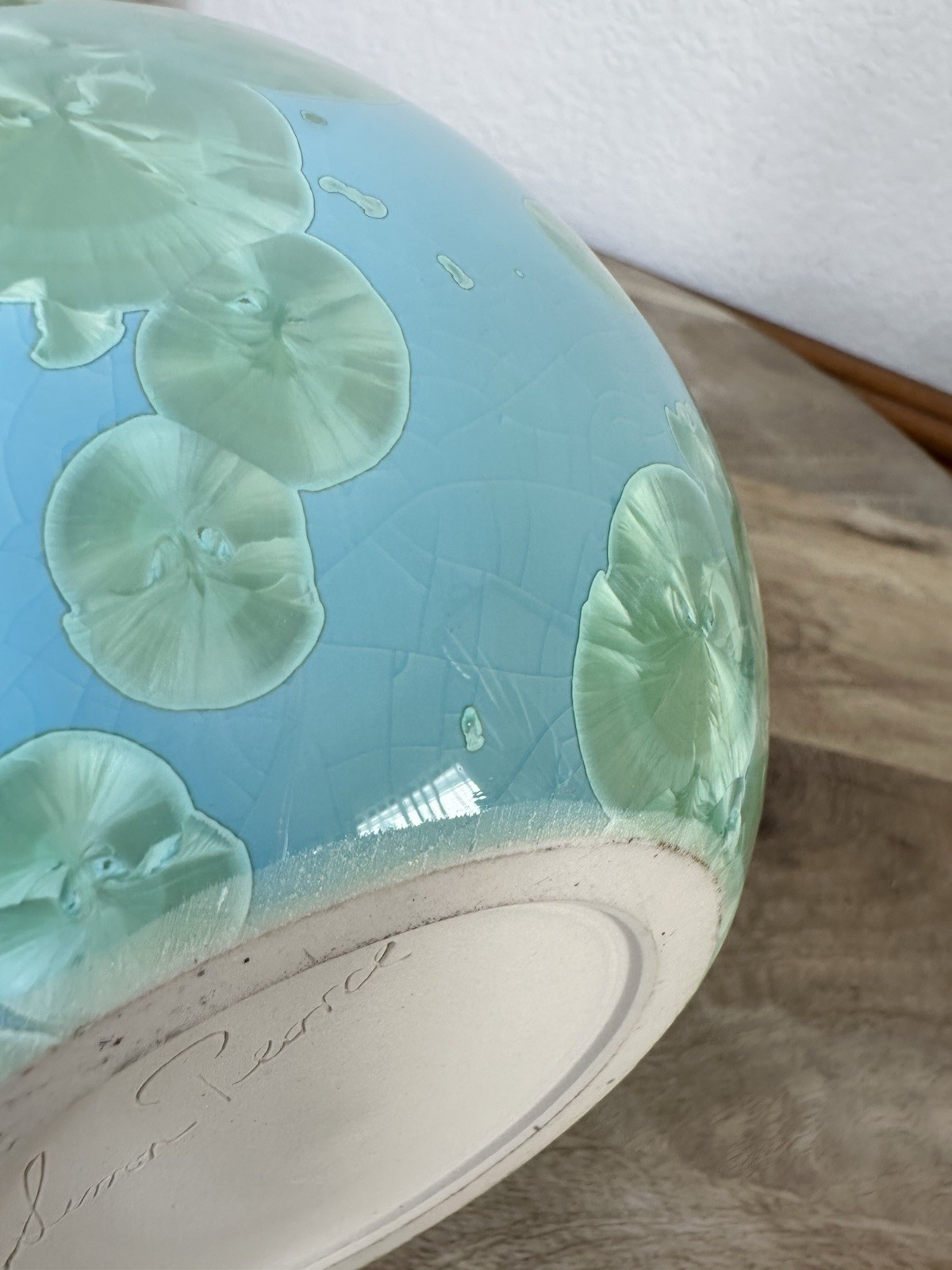 Simon Pearce Teardrop Jade Crystalline Vase Celadon Organic Studio Pottery