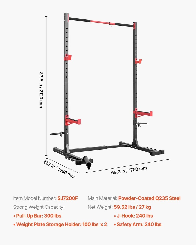 Power Cage Rack, Multifunctional Squat Rack for Home Gym, Width-Adjustable