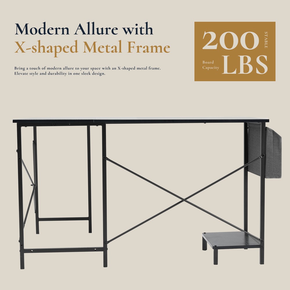 L-Shaped Computer Desk Corner Desk with Side Storage Bag for Home Office