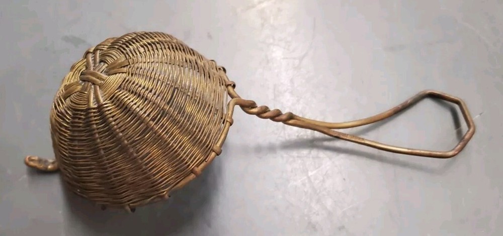 Antique Woven Brass Tea Strainer Basket Spoon Infuser