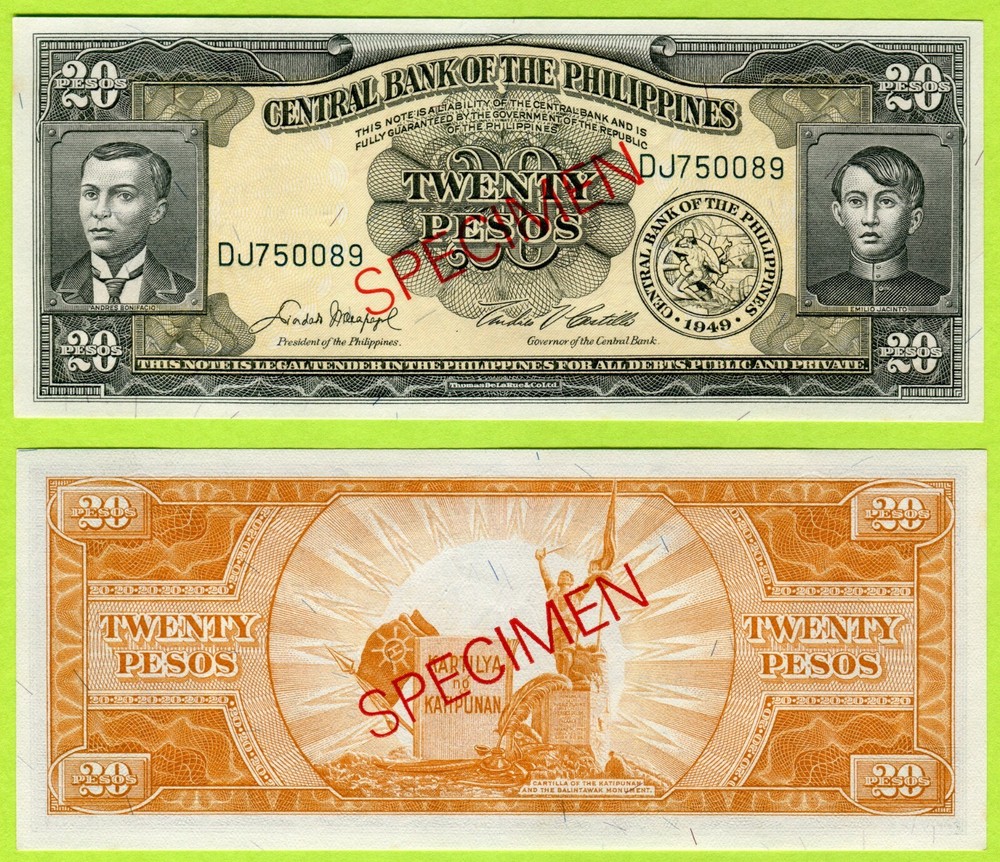 Philippines 20 Pesos ND(1949) P137ds UNC / Specimen
