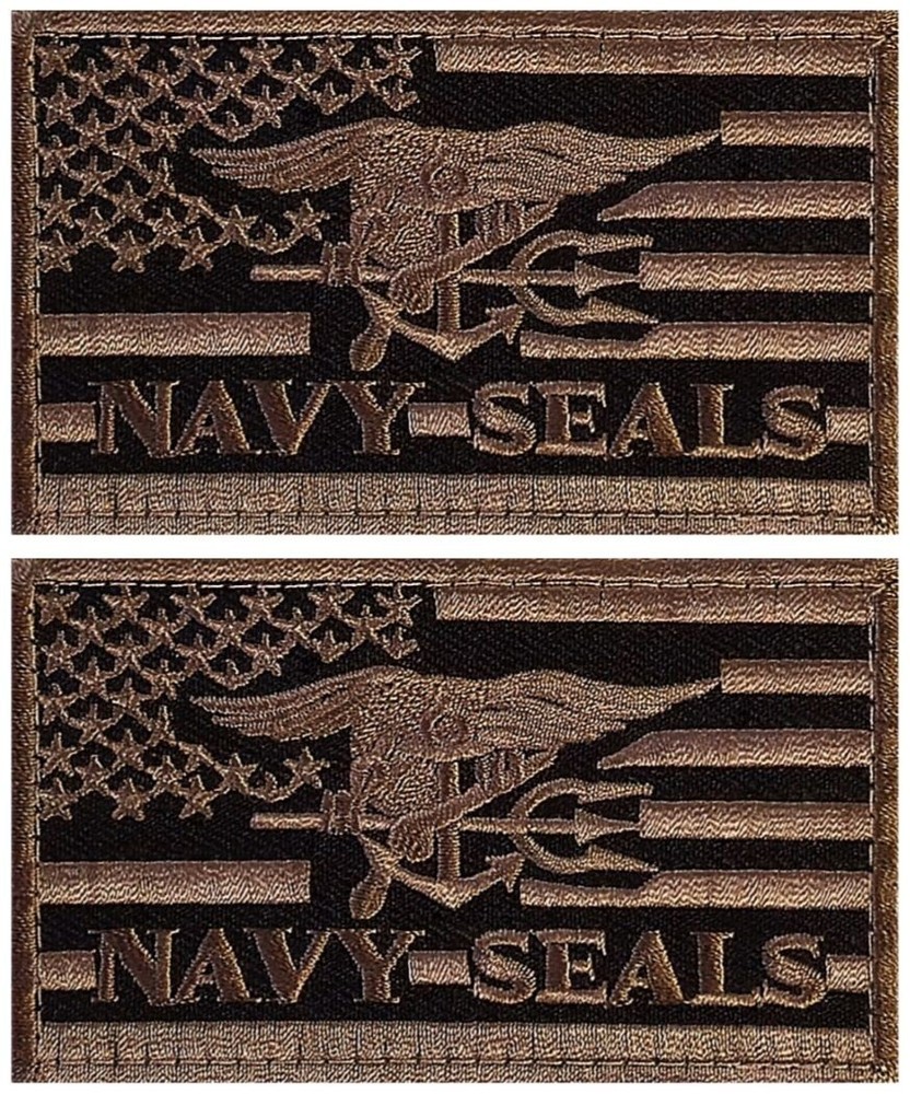 US Navy Seal Trident USA Flag Tactical Patch - 2PC  HOOK BACKING   3.5"x2"