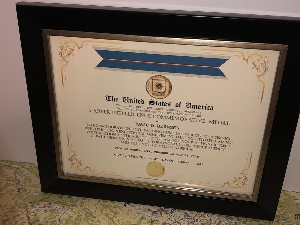 CIA - CAREER INTELLIGENCE COMMEMORATIVE MEDAL CERTIFICATE Type-1