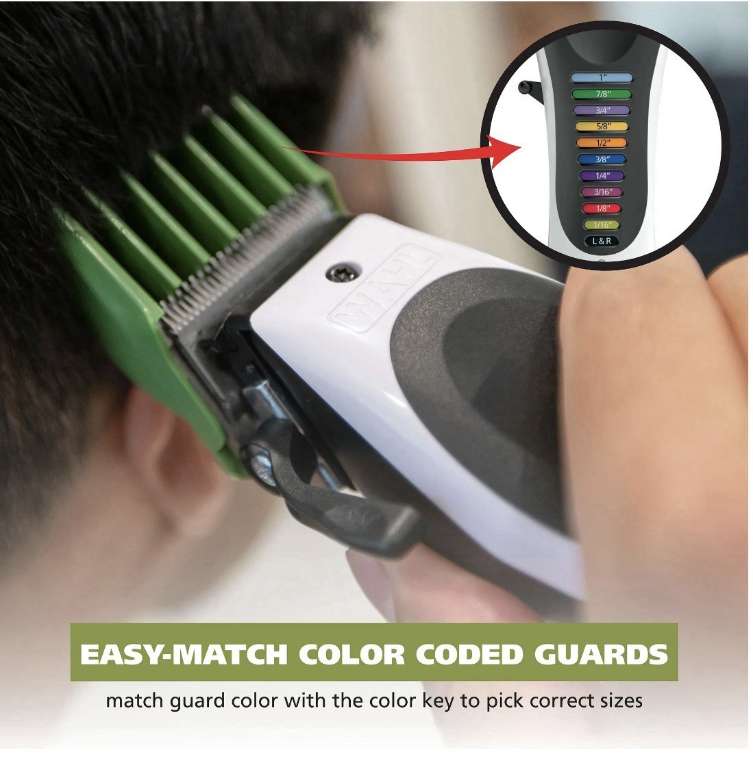 Wahl Color Pro Cordless Hair Clipper Rechargeable Color Coded Guide Haircut Kit