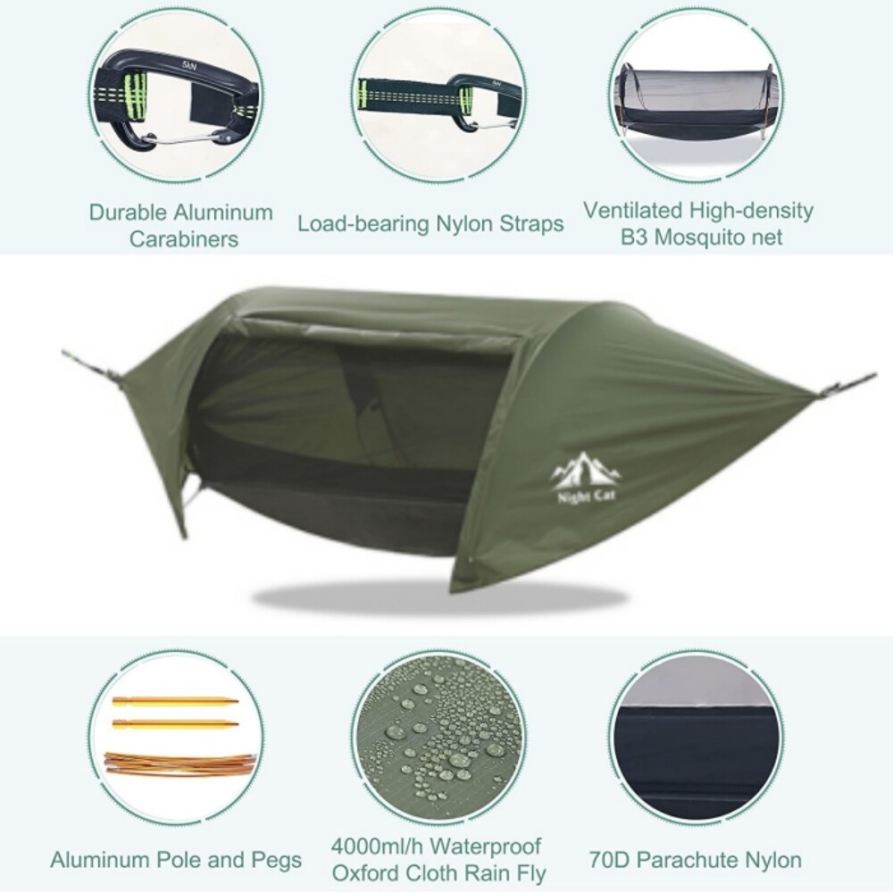 440lbs 1/2 Person Camping Hammock Tent Hanging Sleeping Bed with Mosquito Net US