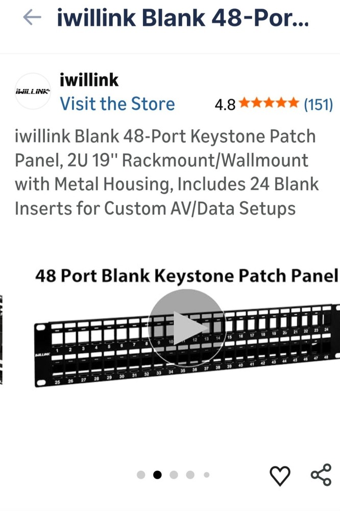 iwillink 48-Port Keystone Patch Panel 2U 19" Rackmount w/ 24 Blank Inserts