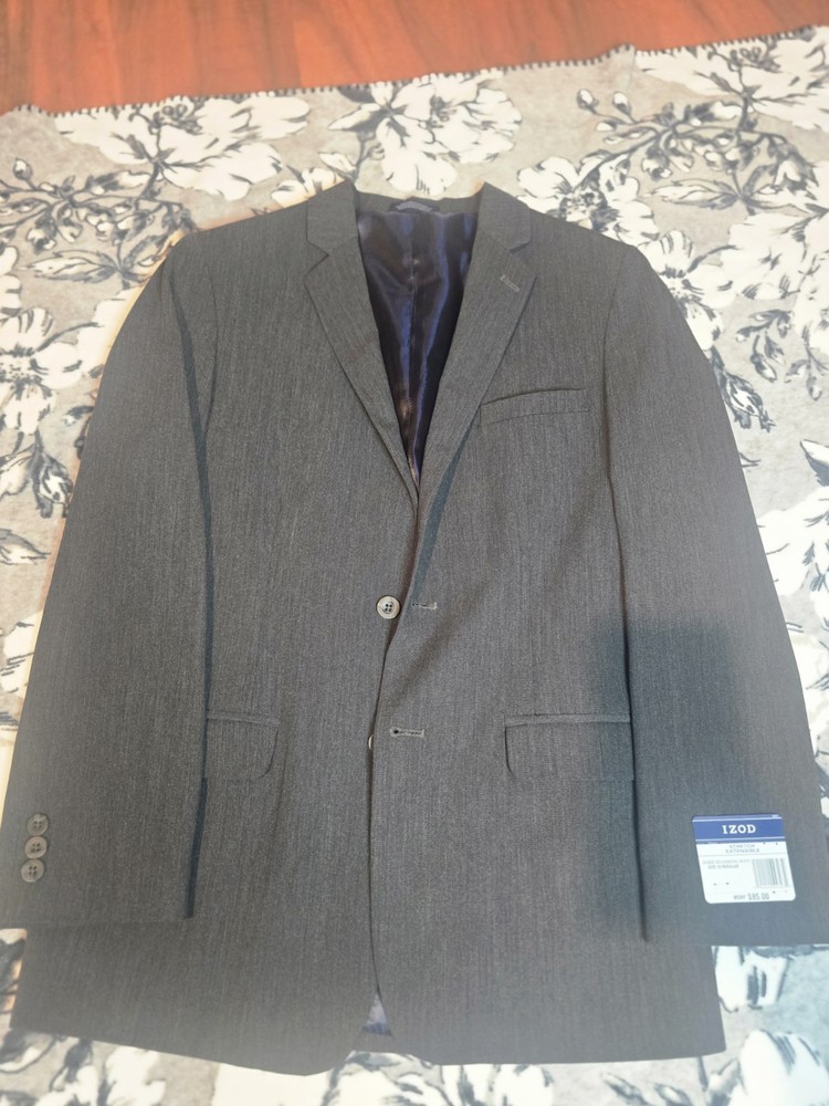 IZOD Men's Gray Two-Button Blazer Size 18 Regular Notch Lapel Polyester Rayon