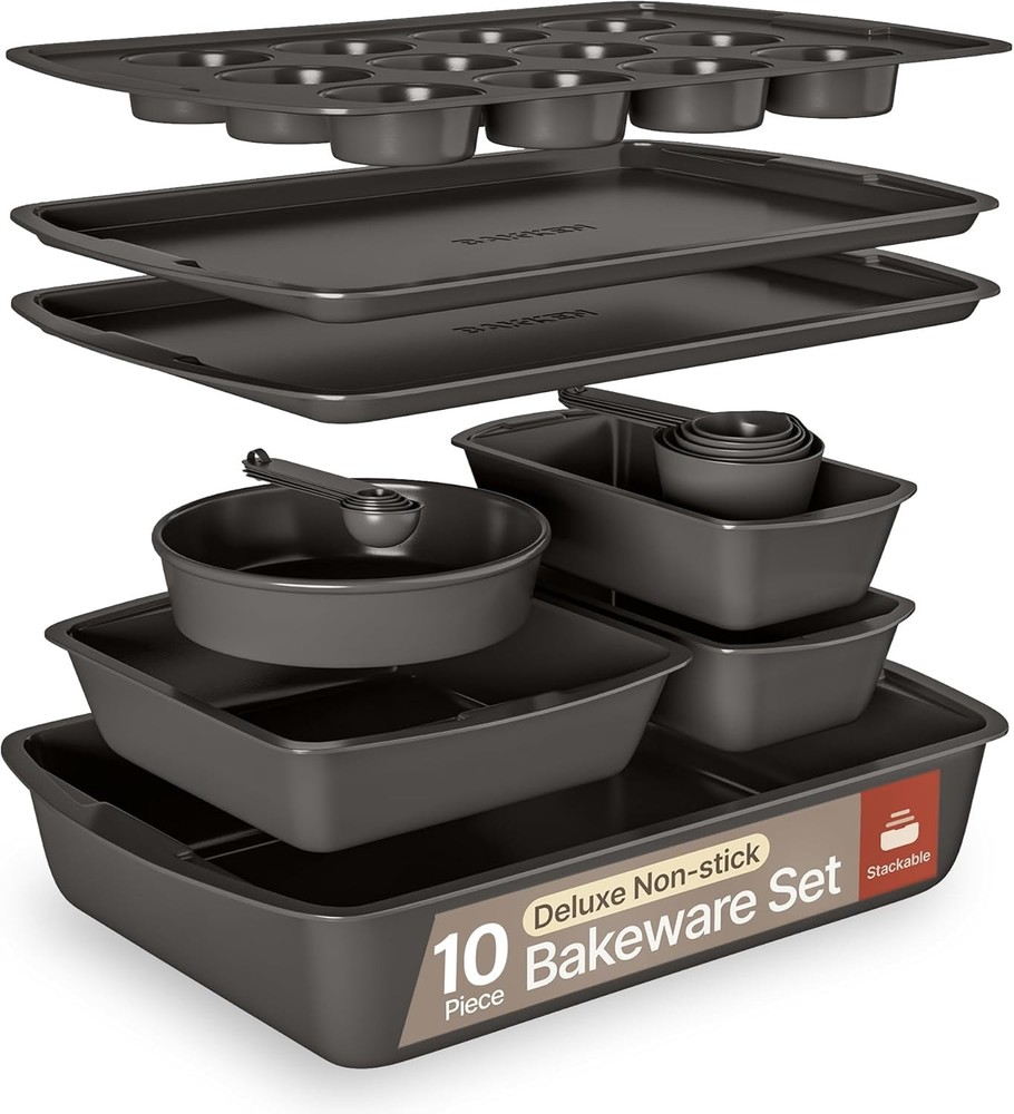 10-Piece Bakeware Sets Nonstick Carbon Steel Baking Sheet & Pans Stackable New