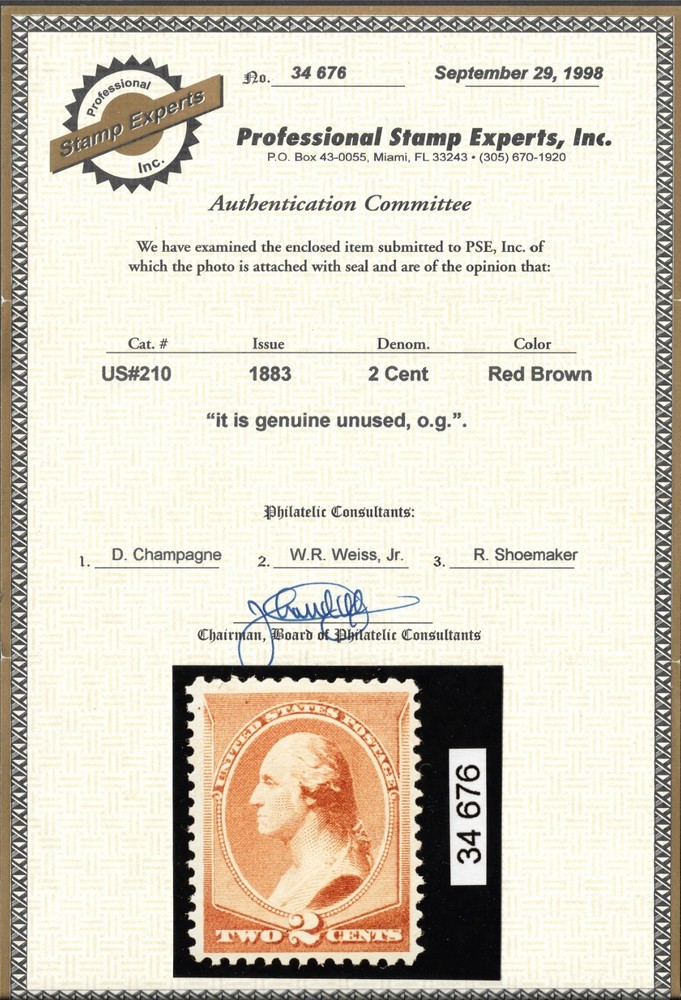 MH Scott #210* Washington 2c Stamp w/PSE Certificate