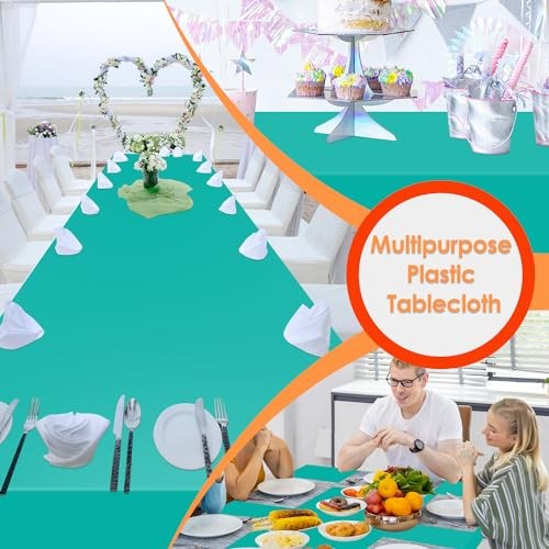 12 Pack Plastic Tablecloths 54"x 108" Disposable Table Cloth Rectangle Teal