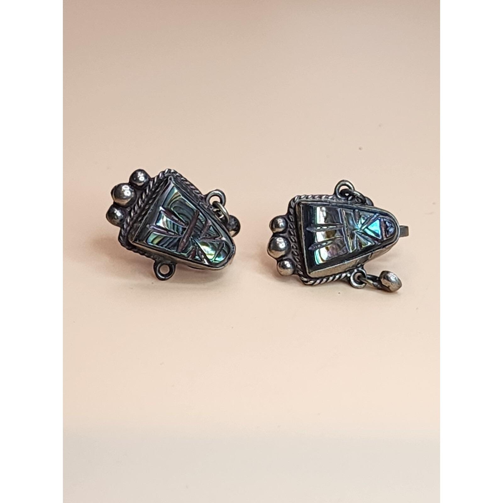 70 Yr Old TAXCO MEXICO Sterling Silver Abolone Bracelet & Earrings Set 61.66 Gr.