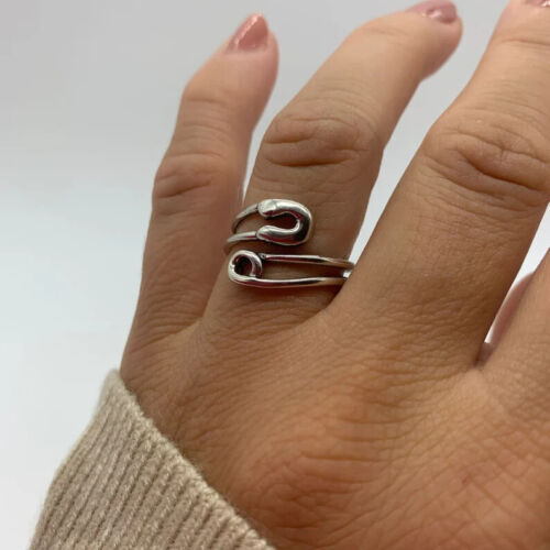 Solid 925 Sterling Silver Band Ring Safety Pin Ring Handmade Ring All Size