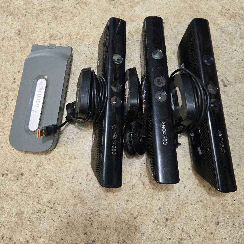 3 Microsoft Xbox 360 Kinect Sensor Bars & 60GB Hard Drive Used & Untested Bundle