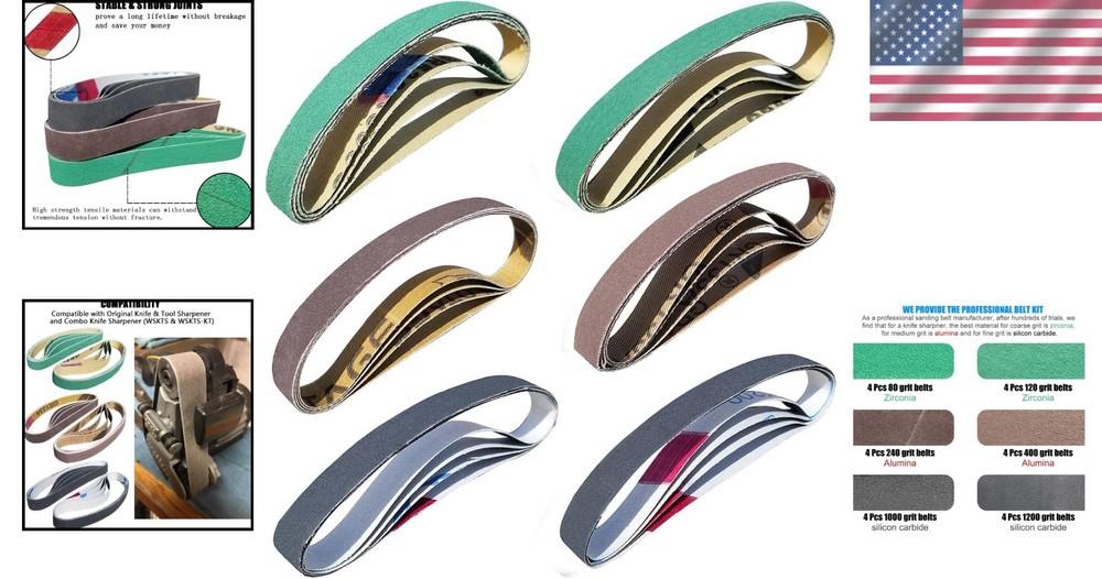 Versatile Replacement 24-Pack Sharpening Belts—Compatible with Work Sharp Models