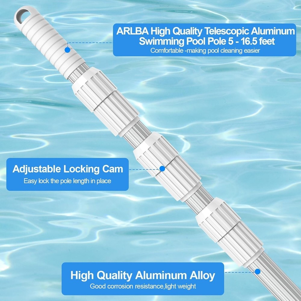 Professional Grade Telescoping Pool Pole 16.5ft - Universal Fit for Attachments