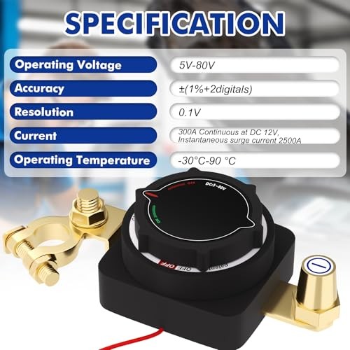 Premium Battery Disconnect Switch with High-Definition LED Voltmeter, DC 5-80V
