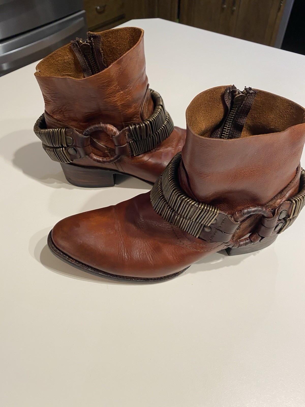 Freebird by Steven Evil Brown Ankle Boot Size 7 Brass Hardware