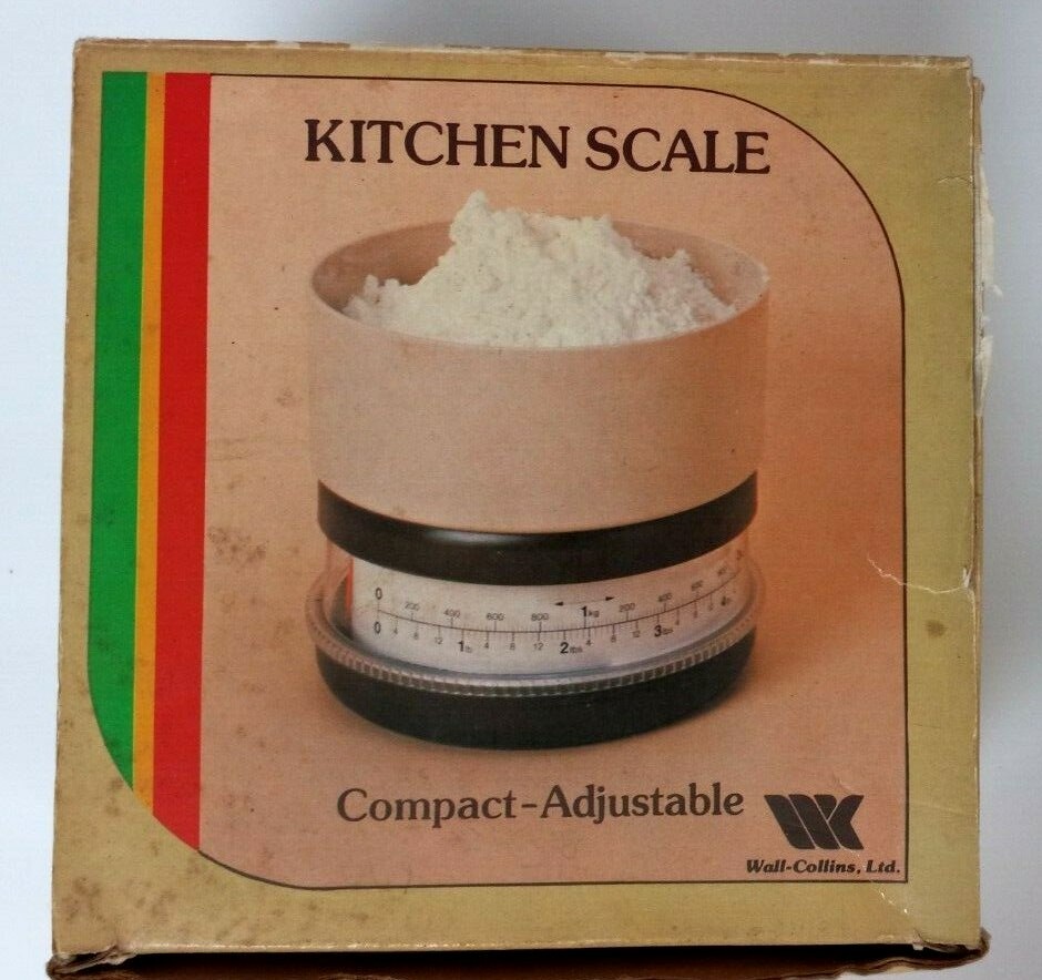 Vintage 1983 Wall-Collins Kitchen Compact Adjustable Scale With Box Brown/Tan