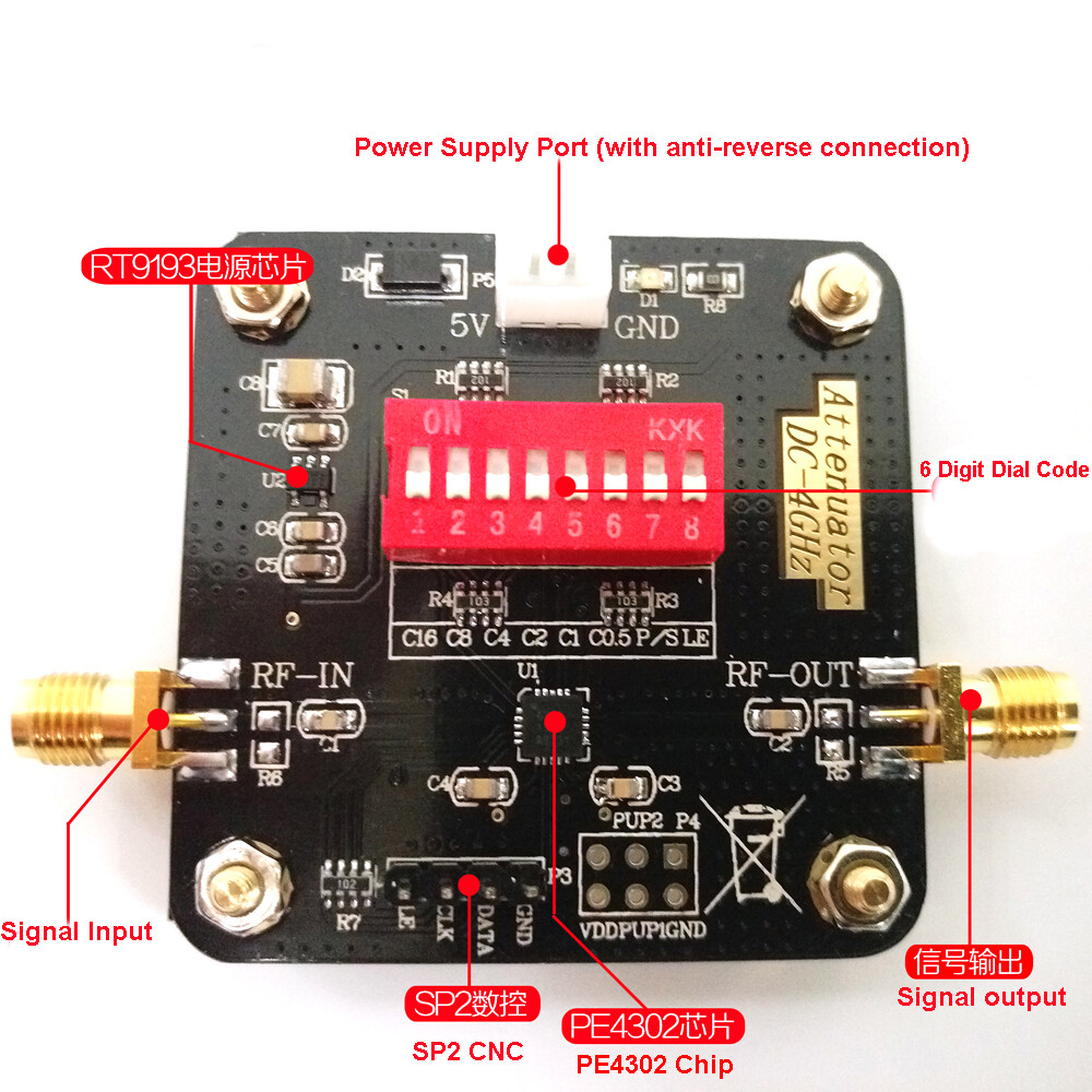 PE4302 Digital RF Attenuator Module DC-4000MHz Attenuation Digital Master Panel