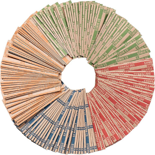 Coin Wrappers Assorted 500 Flat Stripped Roll for 500