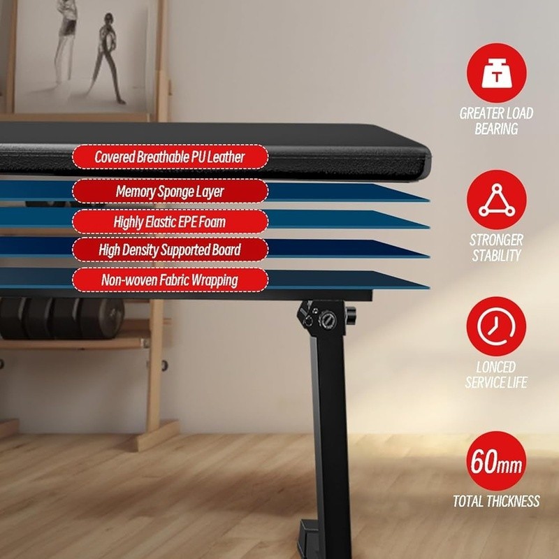 Foldable Flat Workout Bench Adjustable Weight Training Home Gym 600lbs New