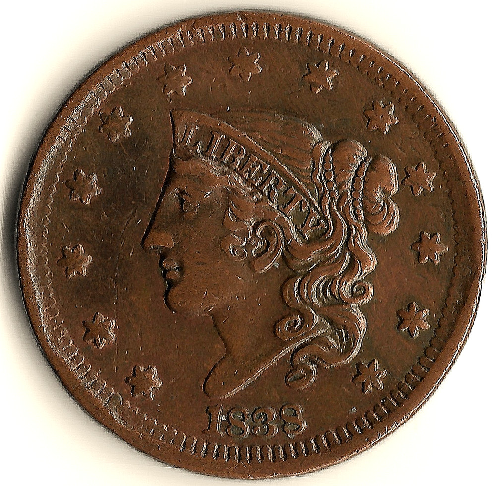 1838 Coronet Head   ** Very Nice ** Large Cent