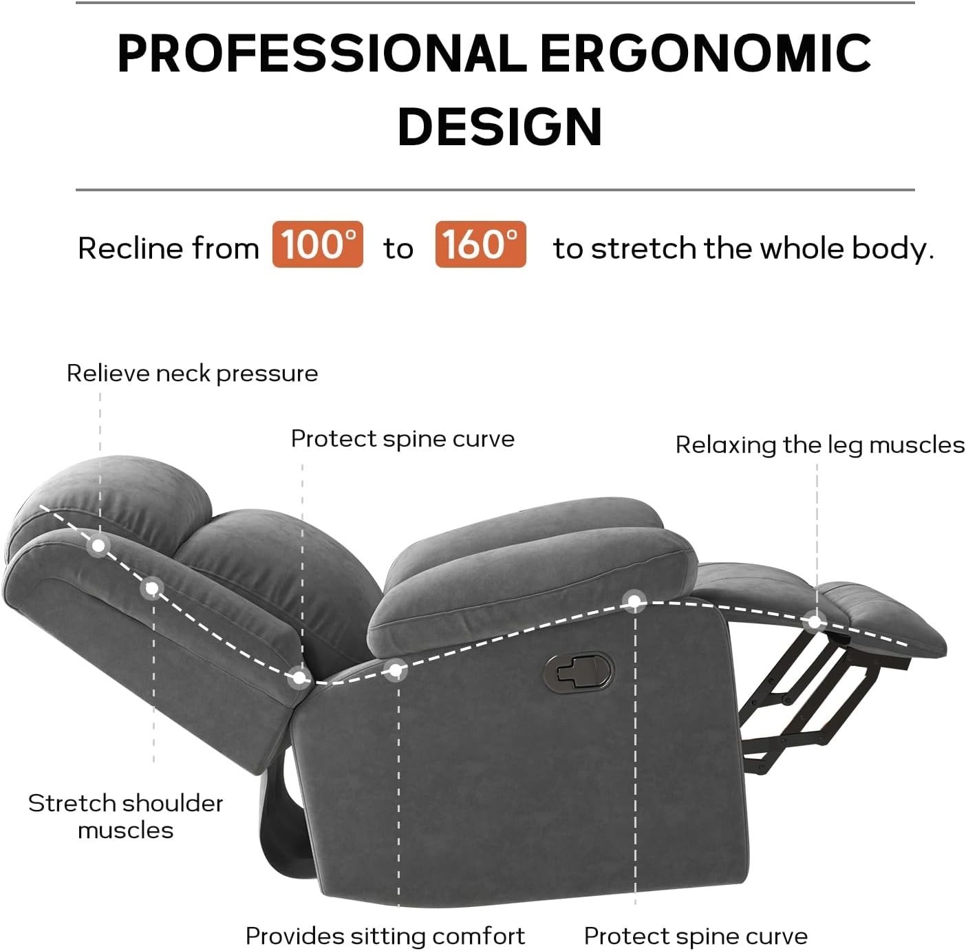 CANMOV Rocker Recliner Chair , Manual Recliners with Overstuffed Backrest