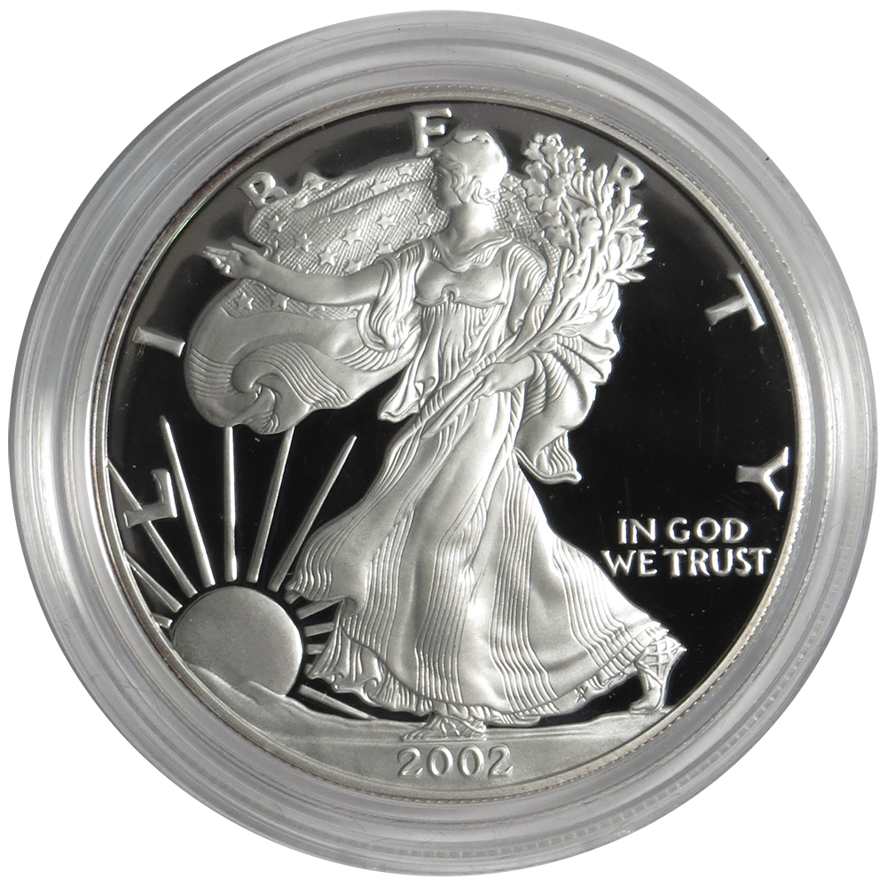 2002-W Proof $1 American Silver Eagle Box, OGP & COA
