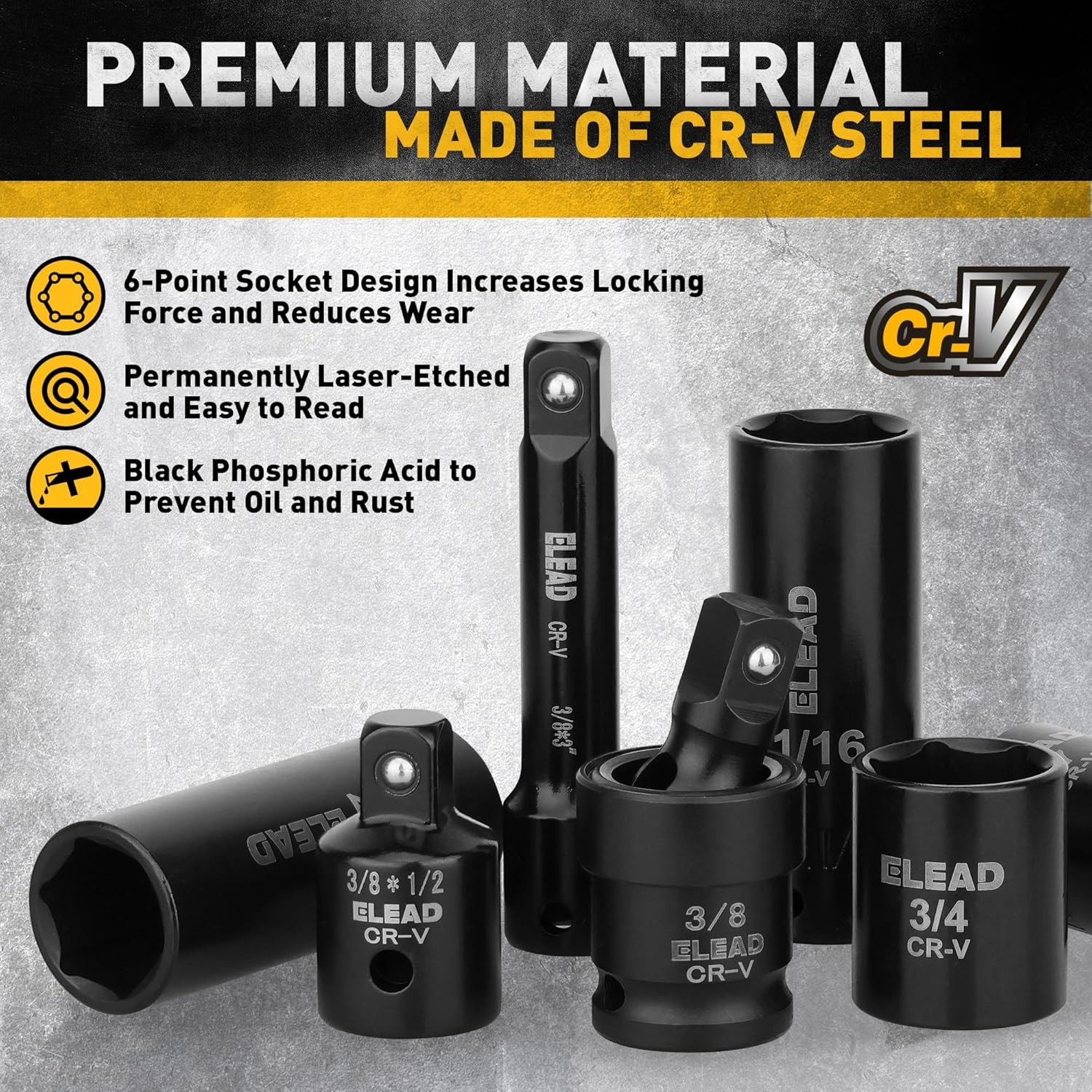 3/8'' Drive Impact Socket Set 50Pcs Shallow & Deep Socket Set Metric & Standard