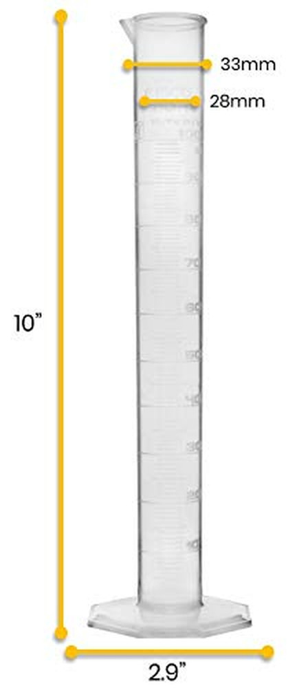 12PK Graduated Cylinders, 100Ml - Class B Tolerance - Octagonal Base - Polypropy