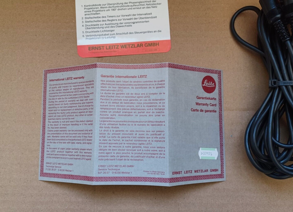 Leitz, Fade Control Unit Remote Control and Directions - for Pradovit Projector