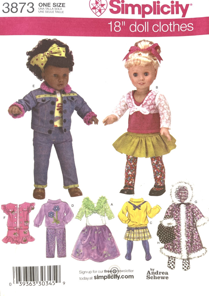 Simplicity Doll Clothes  Pattern 3873 Size 18" UNCUT