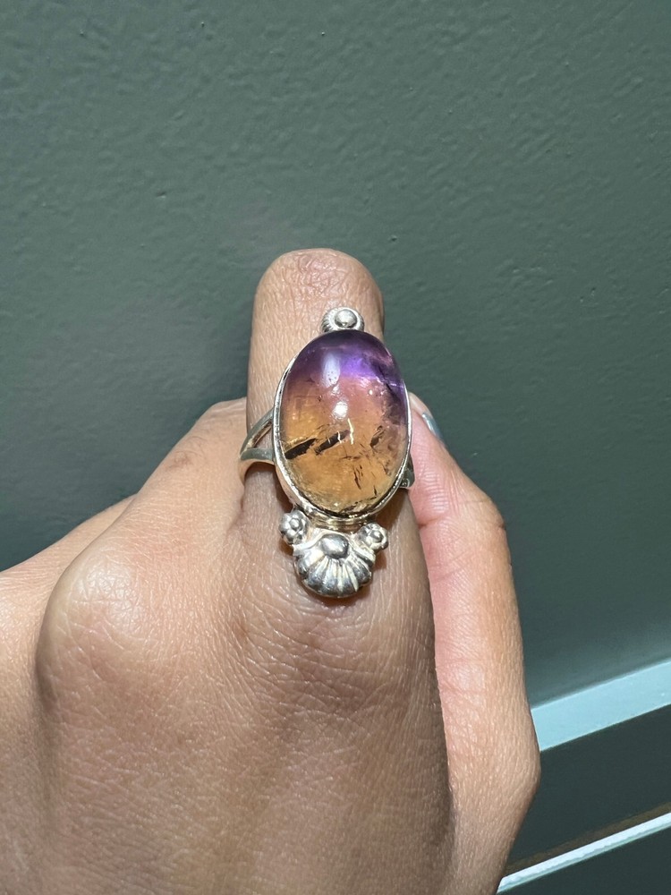 Solid 925 Sterling Silver Ametrine Gemstone Ring Handmade Oval Shape Jewelry