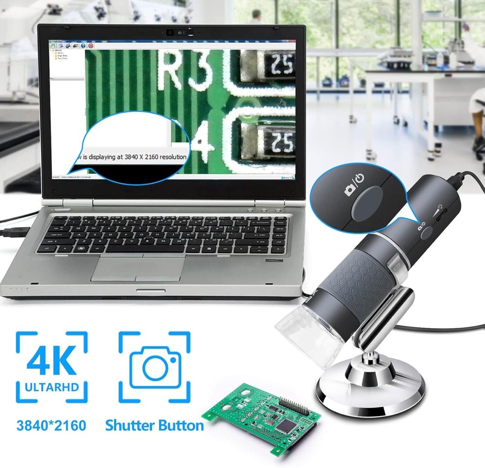 Ninyoon 4K WiFi Microscope for iPhone Android PC, 50-1000X USB Digital Grey