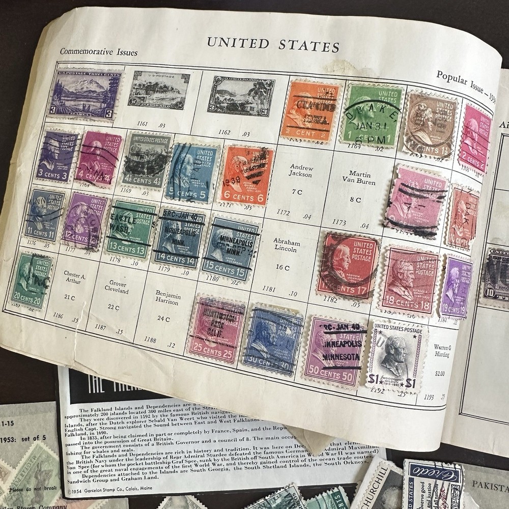 The World United States & Foreign Postage Stamp Album 1938 + Variety Stamp Lot