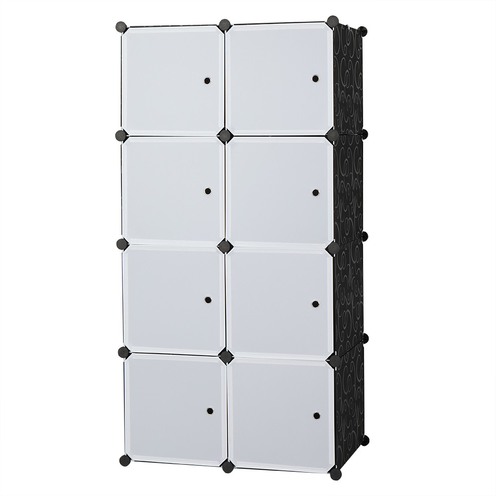 8Cube Stackable PlasticOrganizer,White Doors Black Panels,Modular Closet Cabinet