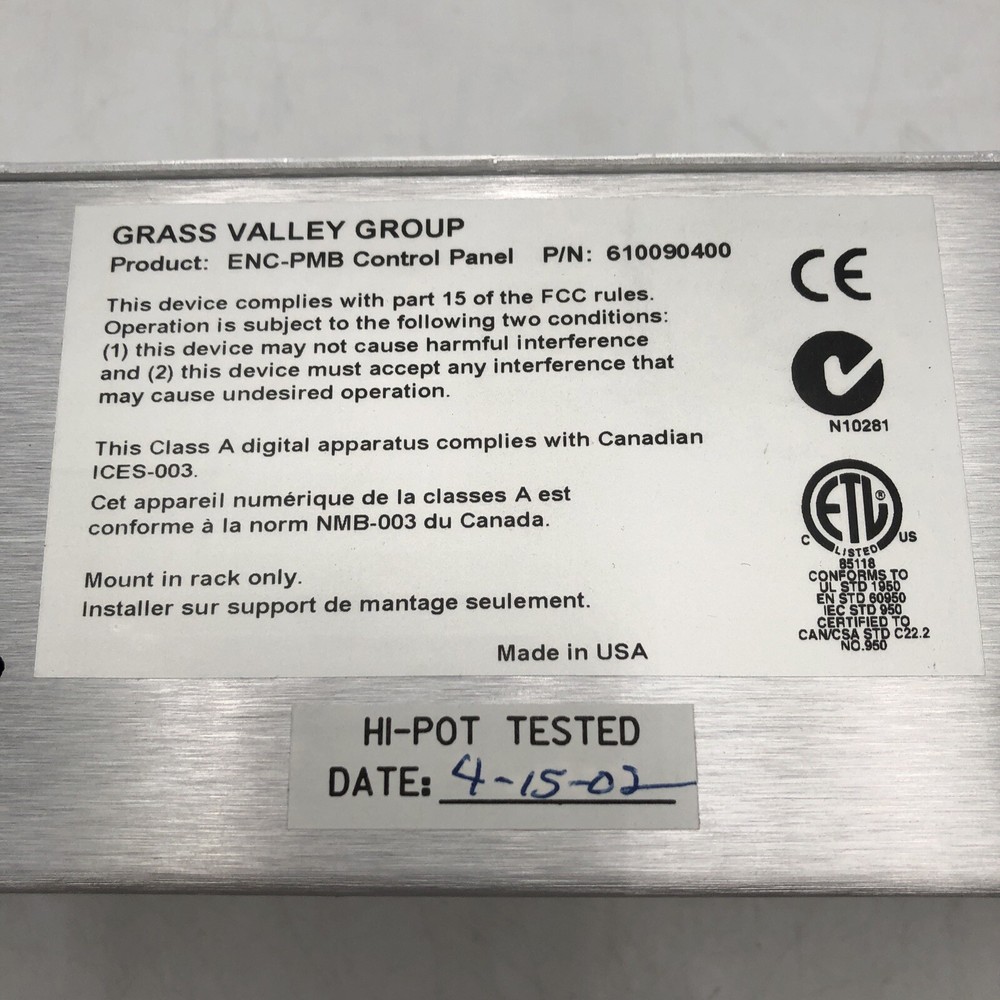 USED Grass Valley Encore/Prelude PMB Control Panel POWER TESTED READ E