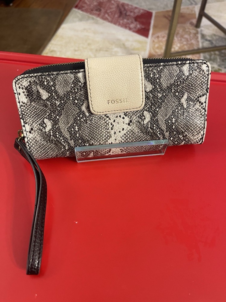 FOSIL MADISON WALLET GRAY LEADER PYTHON SNAKECLUTCH ORGANIZER