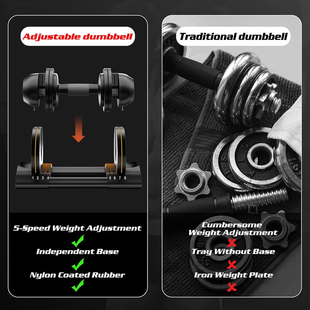 Adjustable Dumbbell Set 22lbs pair adjustable dumbbell- Perfect for Strength ...