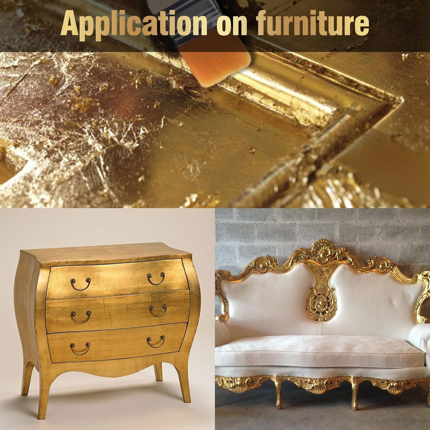 Gold Leaf Kit, 100ml Gilding Adhesive and Varnish with 100 Gold Leaf Sheets for