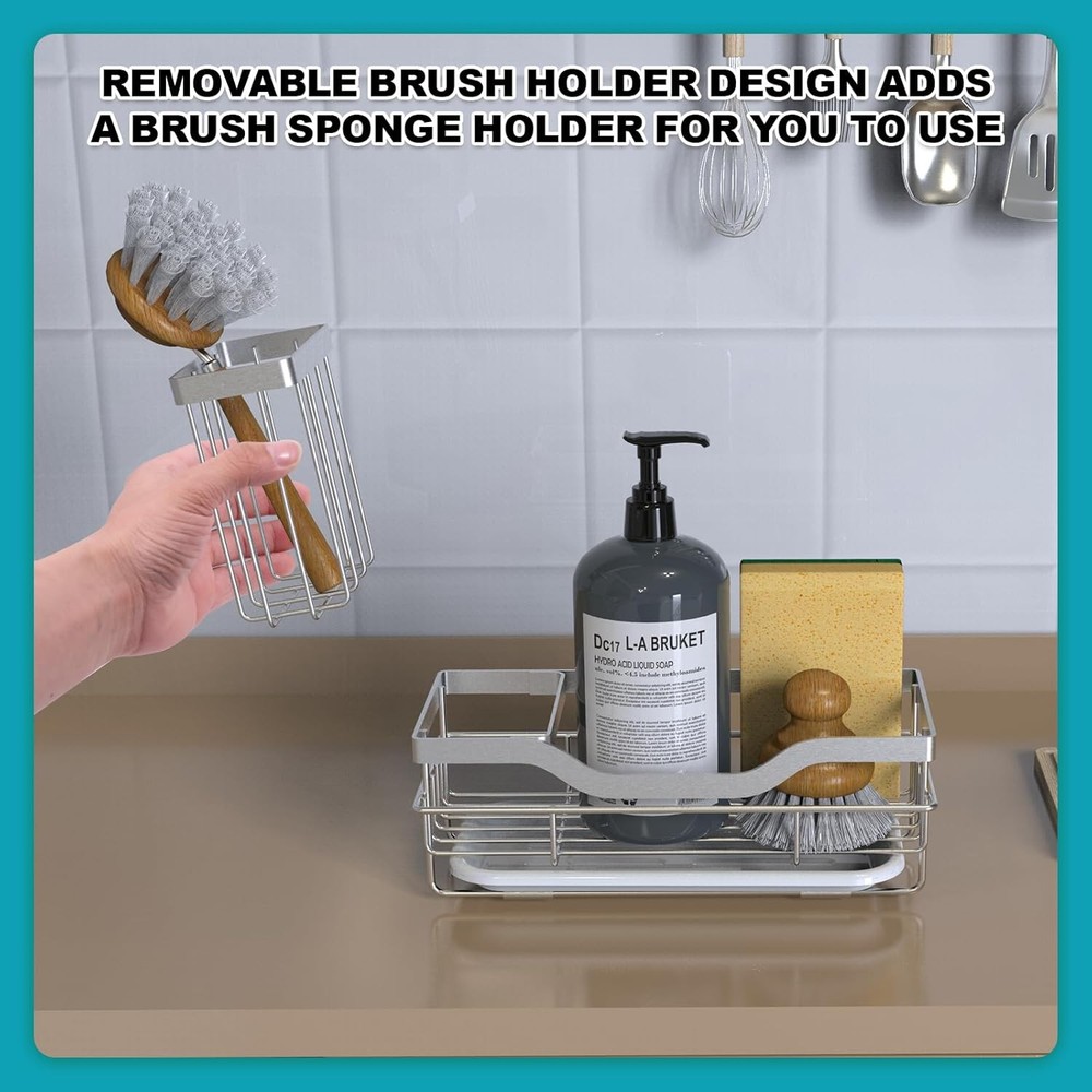 Vanwood Kitchen Sink Caddy Organizer Sponge Holder for Sink, SILVER