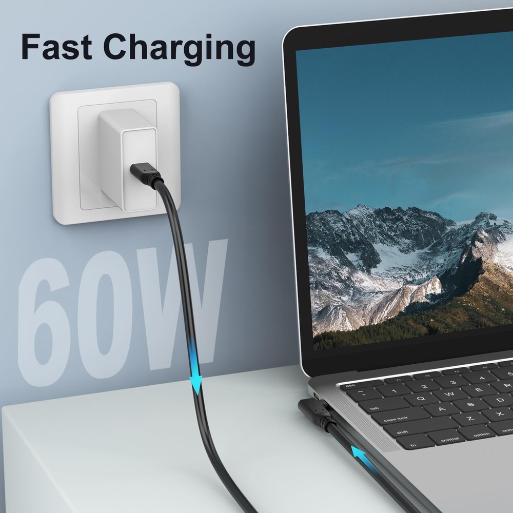 VCZHS Tech USB C to C Cable 6.6 ft 60W - Right Angle Type C 6.6FT