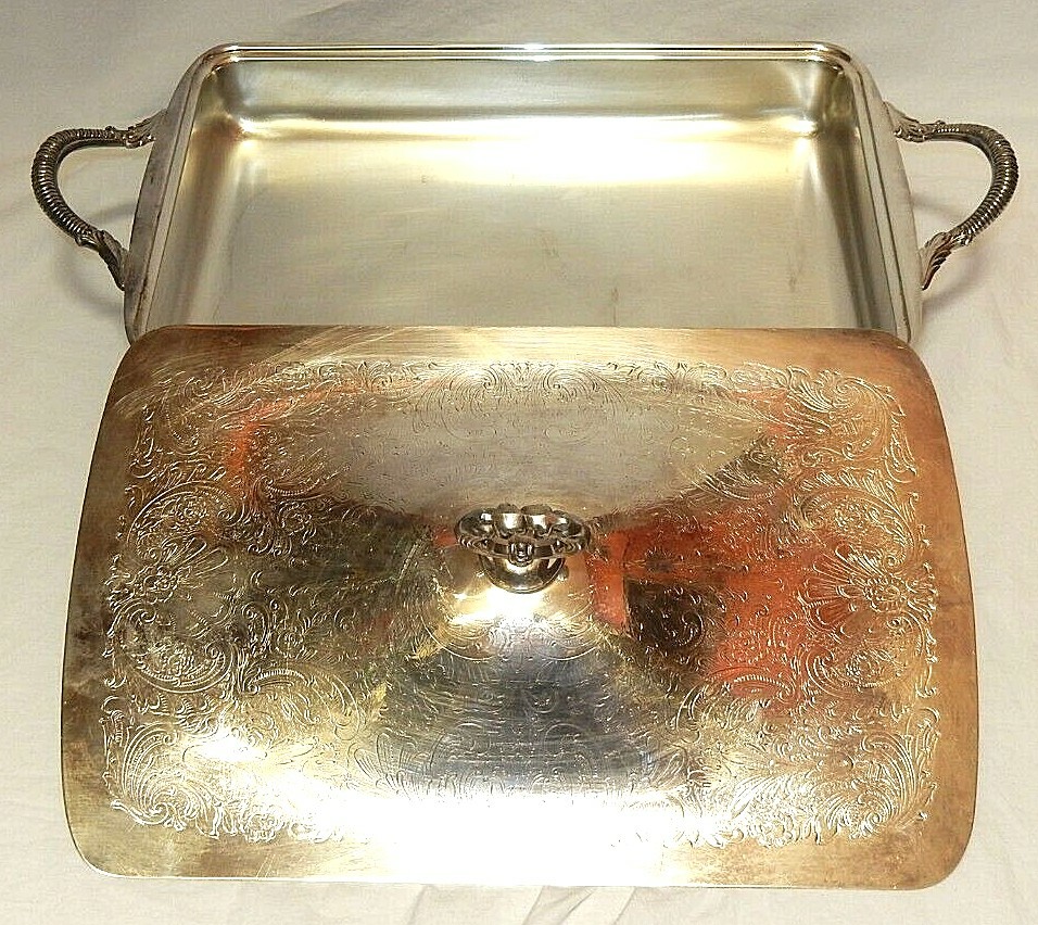TOWLE RECTANGULAR SILVER PLATED FOOTED ELECTRIC CHAFING DISH (NO GLASS INSERT)