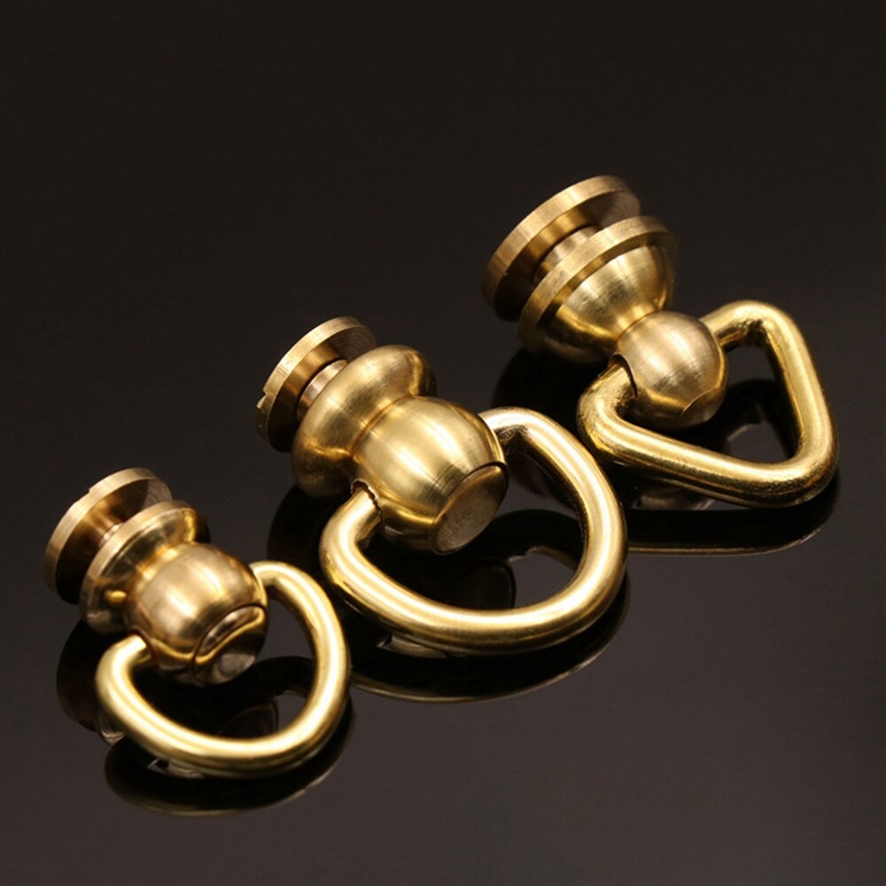 Solid Brass Ball Studs Rivets D Ring & Triangle Design Rotate Head Spikes Button