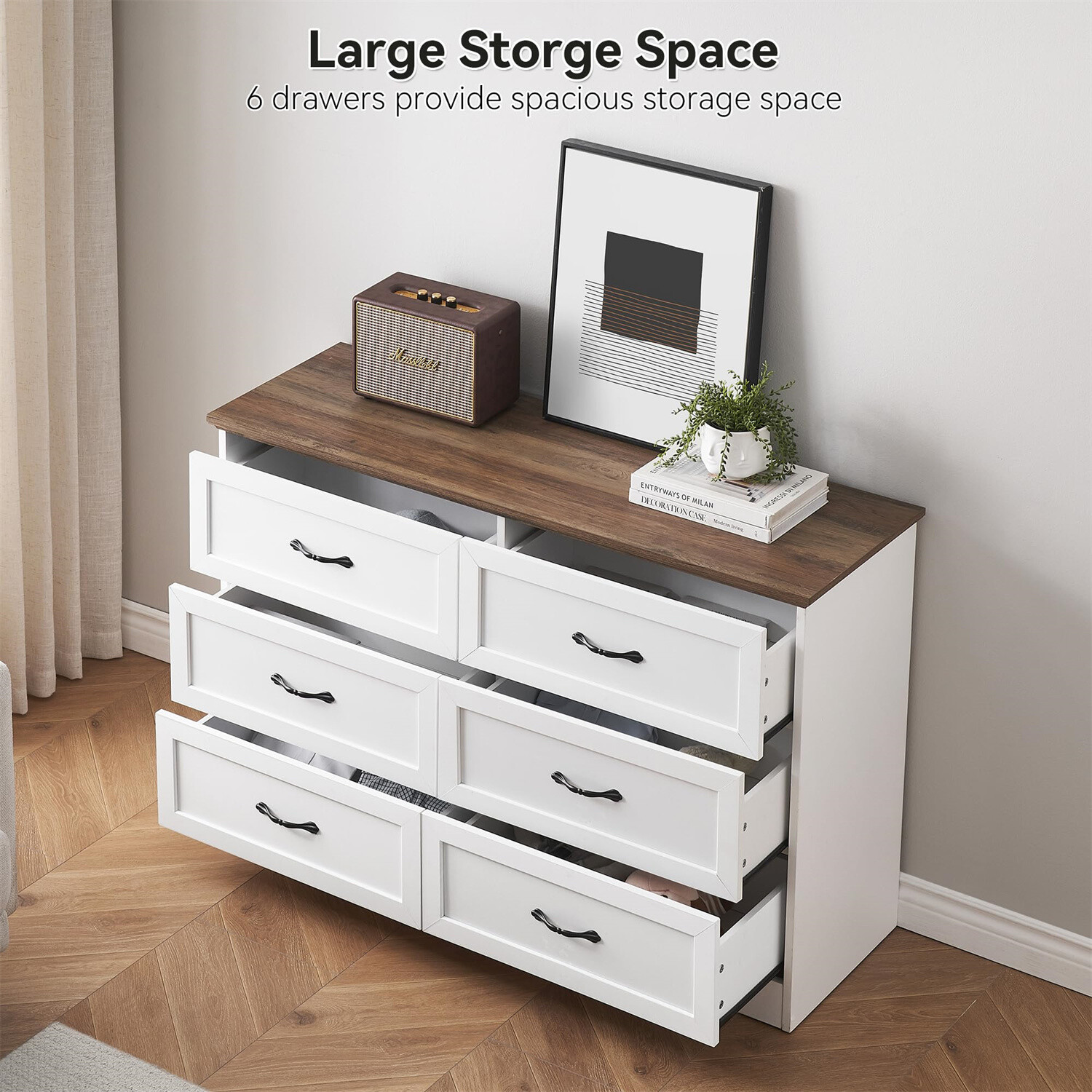 6 Drawers Dresser for Bedroom Farmhouse Modern Wooden Dresser,Storage Organizer