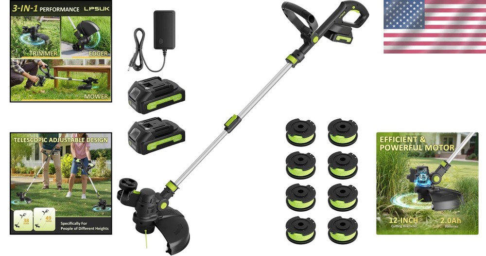 Adjustable Telescopic String Trimmer with 12'' Cutting Width & 2 Batteries