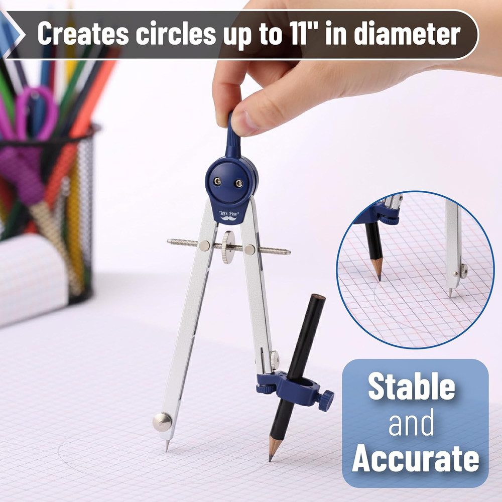- Metal Geometry Compass, Center-Wheel Design, Precision Drafting Compass with P